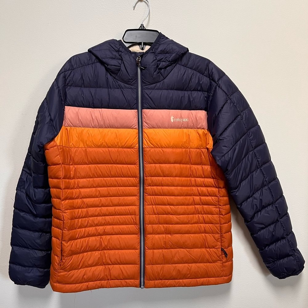 New women’s Cotopaxi Fuego Down hooded jacket in maritime/mezcal XL